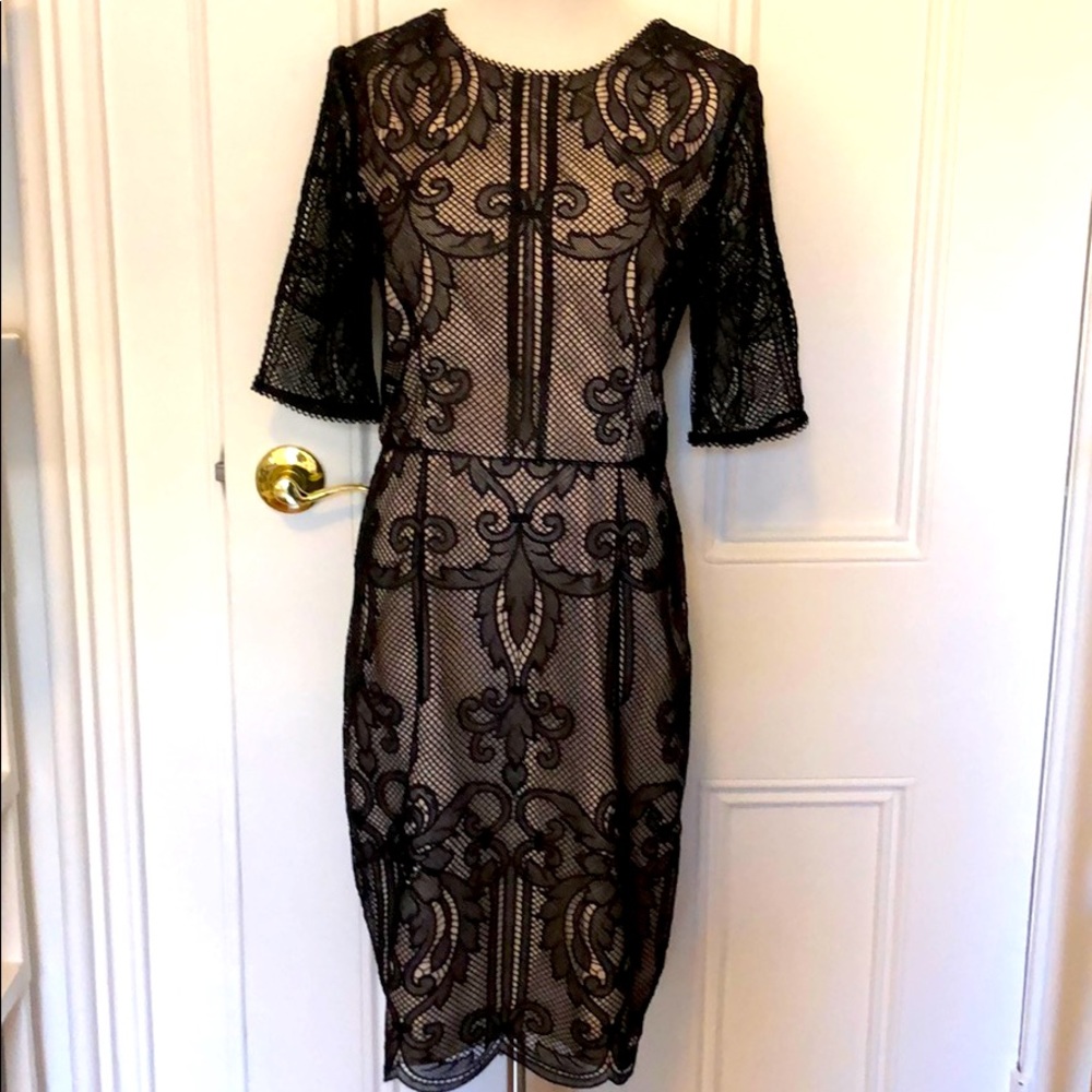 NWT REISS LONDON BLACK ZOLA LACE FITTED DRESS US 6
